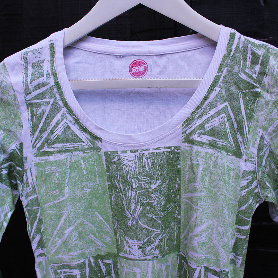 Hand Printed 3/4 Sleeve T Shirt Stars Cowgirl