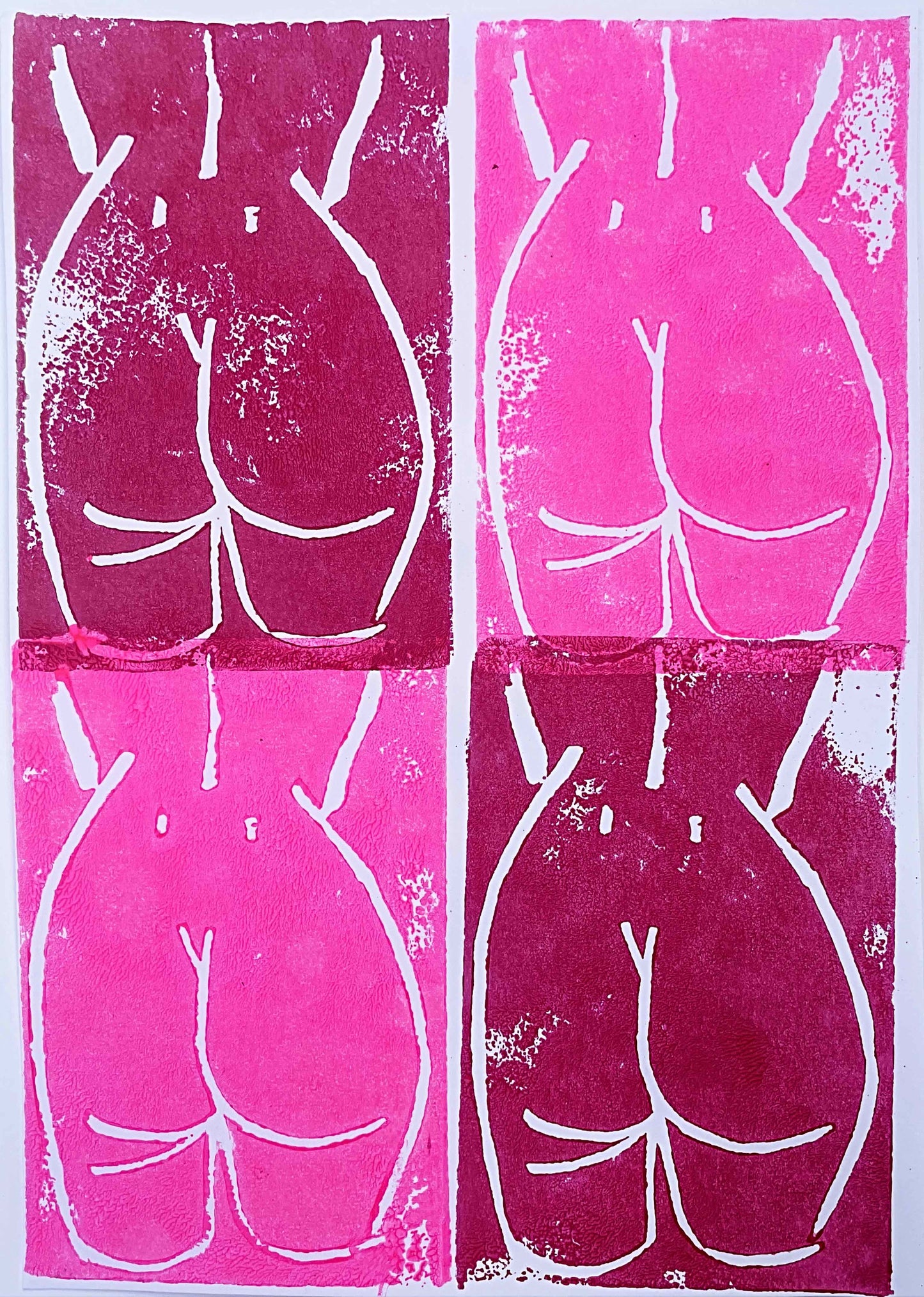 Lino Print Four Bums