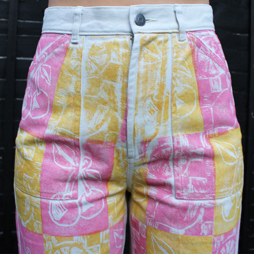 Hand Printed Jeans Cherry Lemons