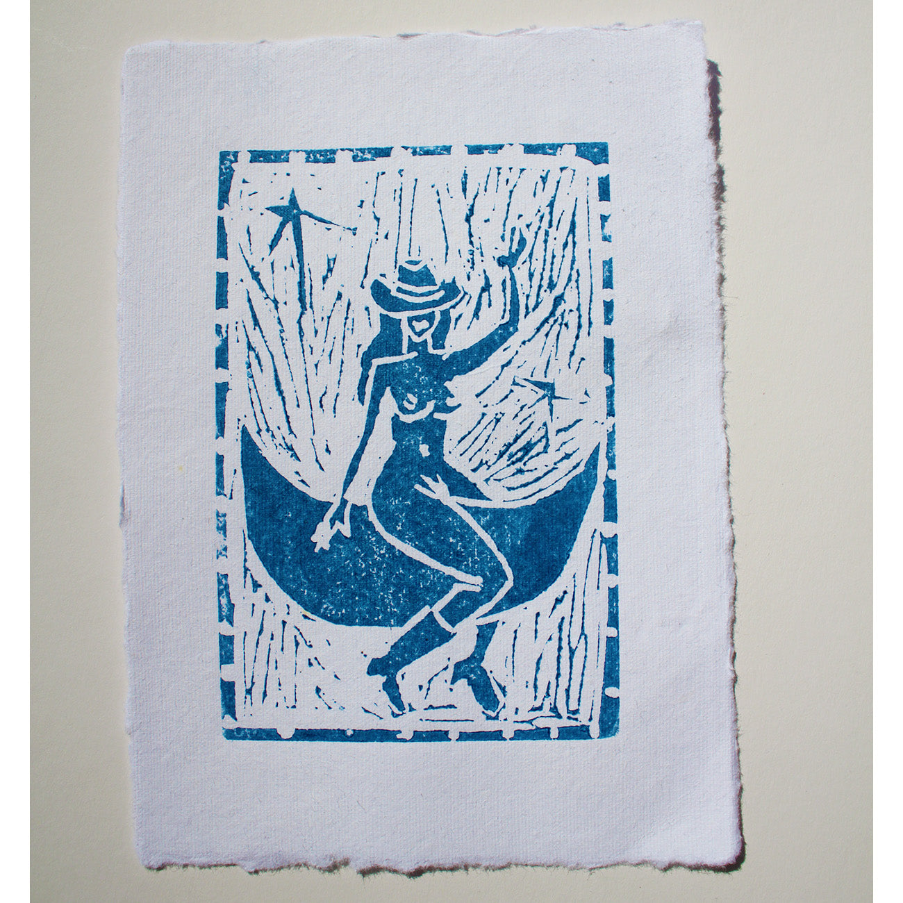 Lino Print Space Cowgirl