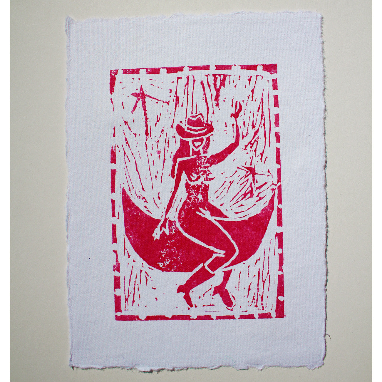 Lino Print Space Cowgirl
