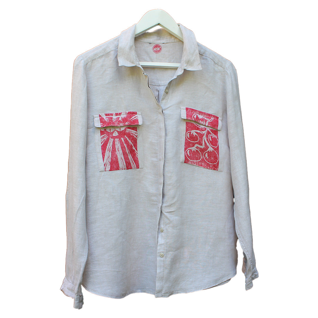 Hand Printed Linen Shirt Grey