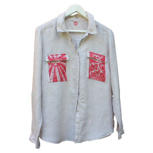 Hand Printed Linen Shirt Grey