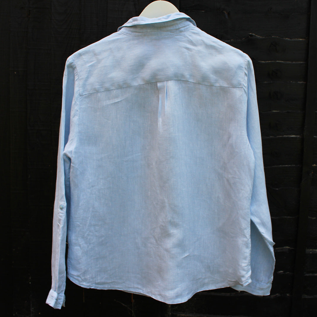 Hand Printed Linen Shirt Pale Blue