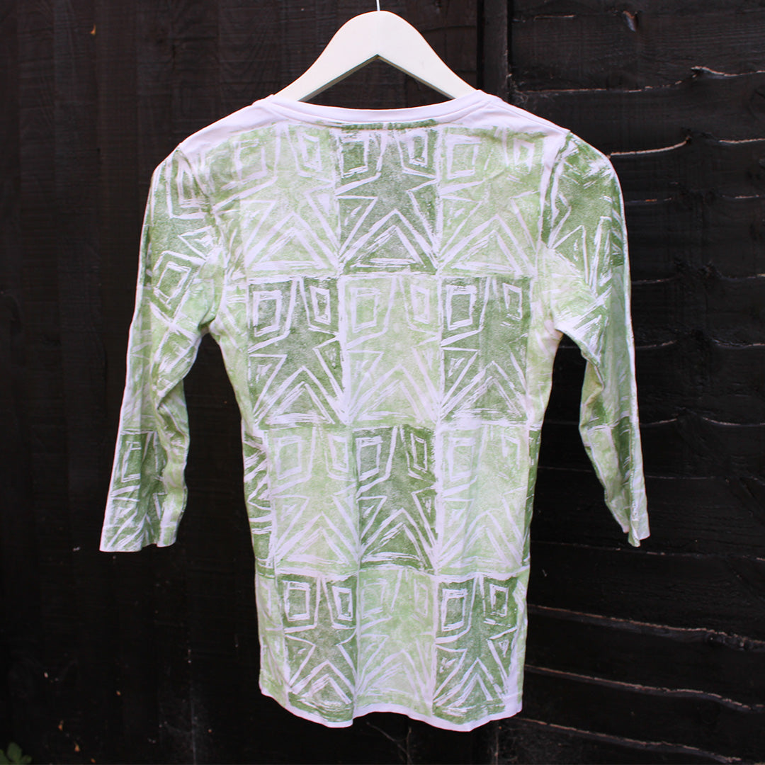 Hand Printed 3/4 Sleeve T Shirt Stars Cowgirl