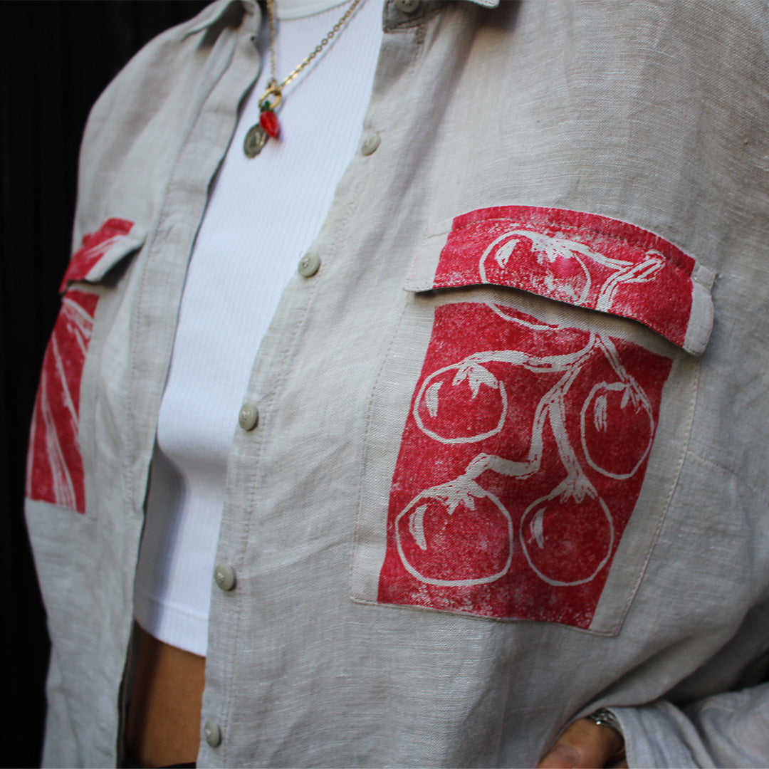 Hand Printed Linen Shirt Grey