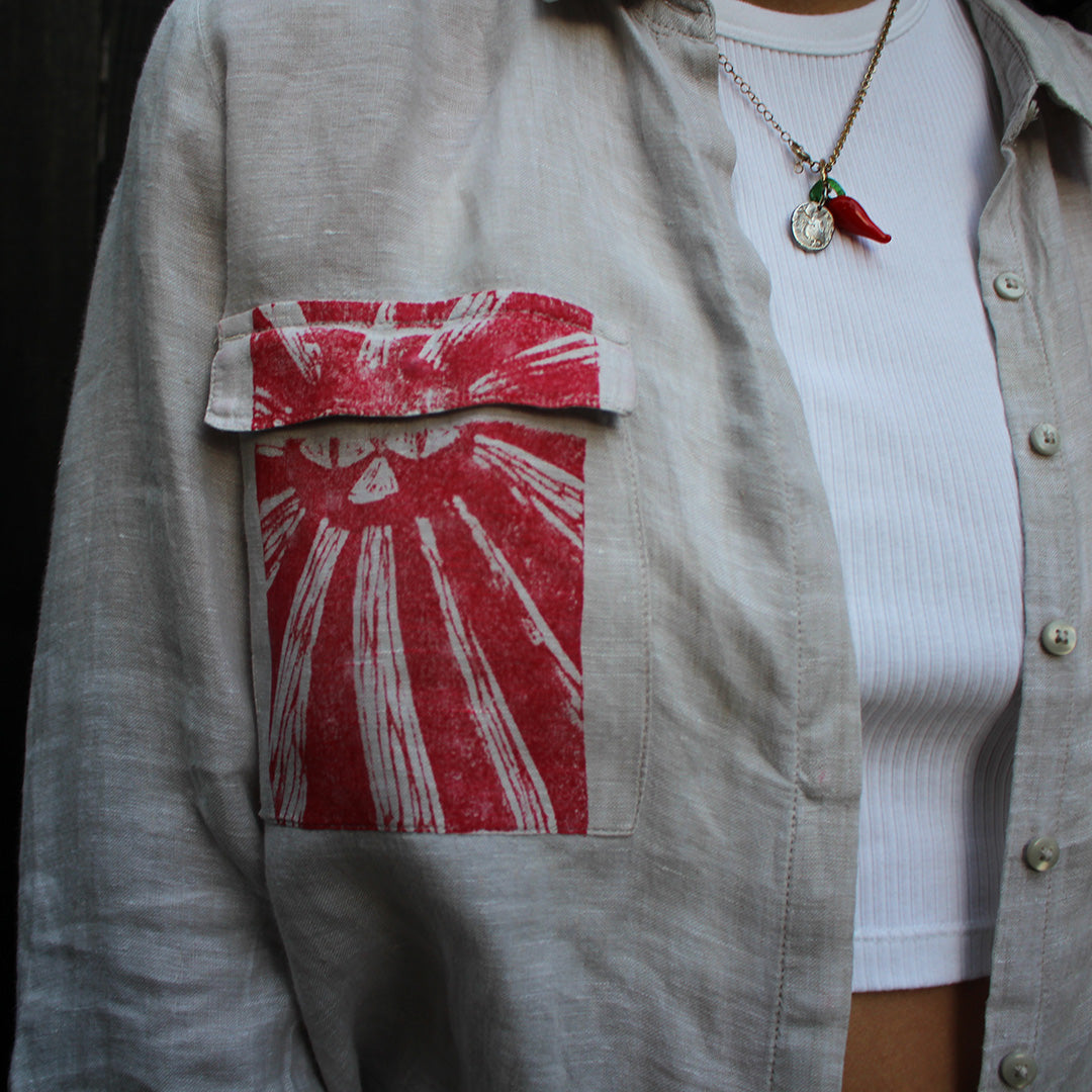 Hand Printed Linen Shirt Grey