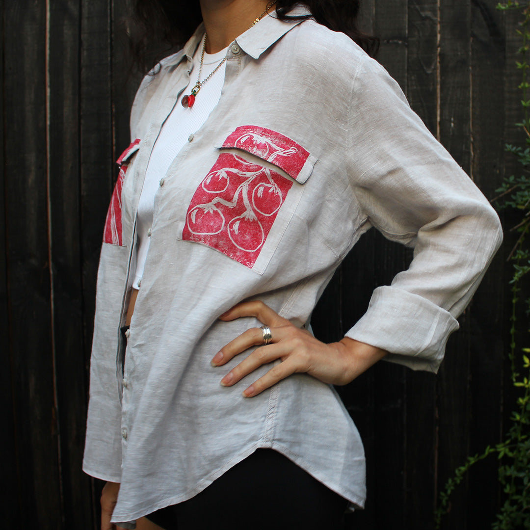 Hand Printed Linen Shirt Grey