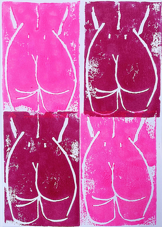 Lino Print Four Bums