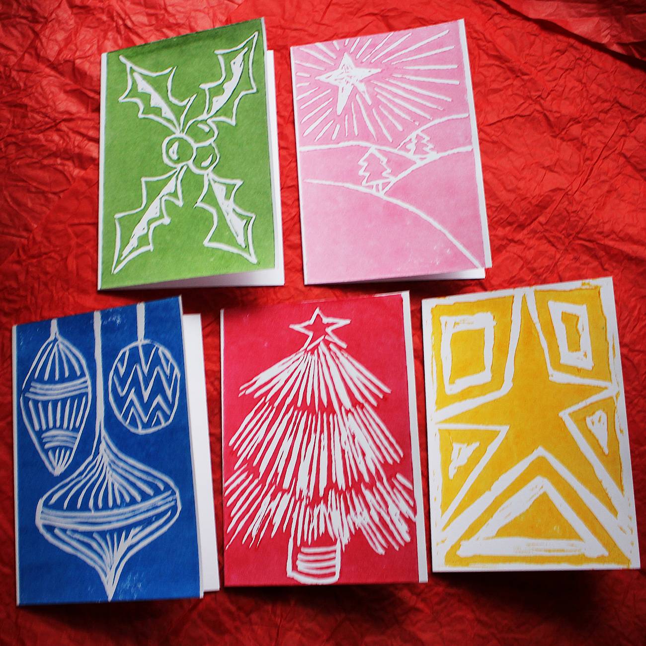 Hand Printed Christmas Cards A6