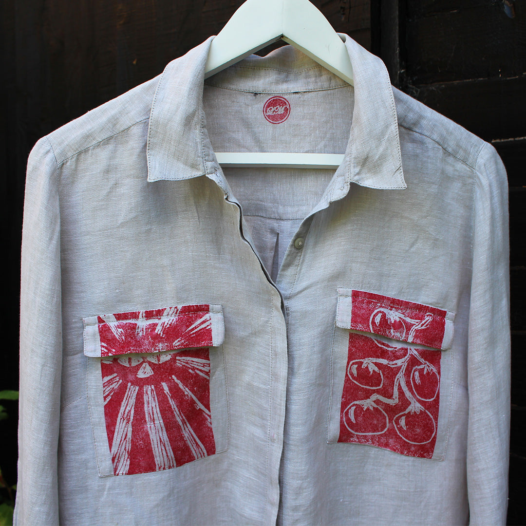 Hand Printed Linen Shirt Grey