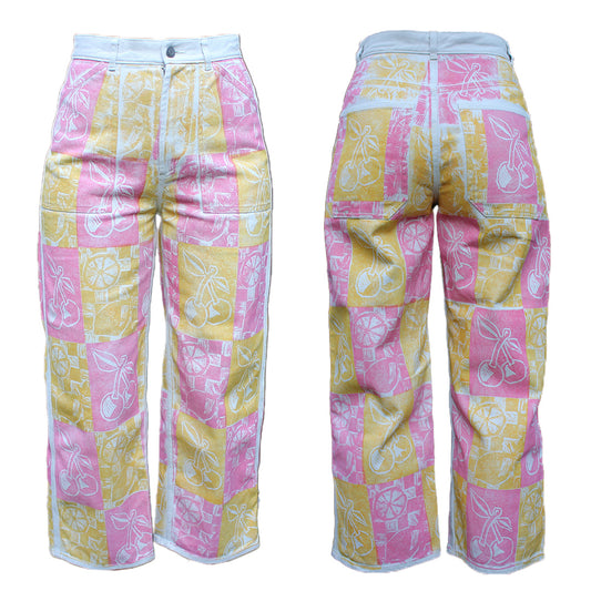 Hand Printed Jeans Cherry Lemons