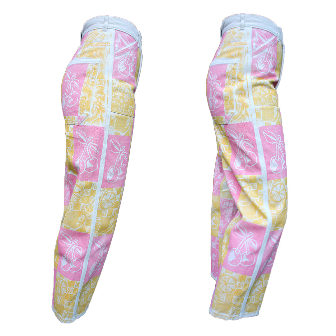 Hand Printed Jeans Cherry Lemons