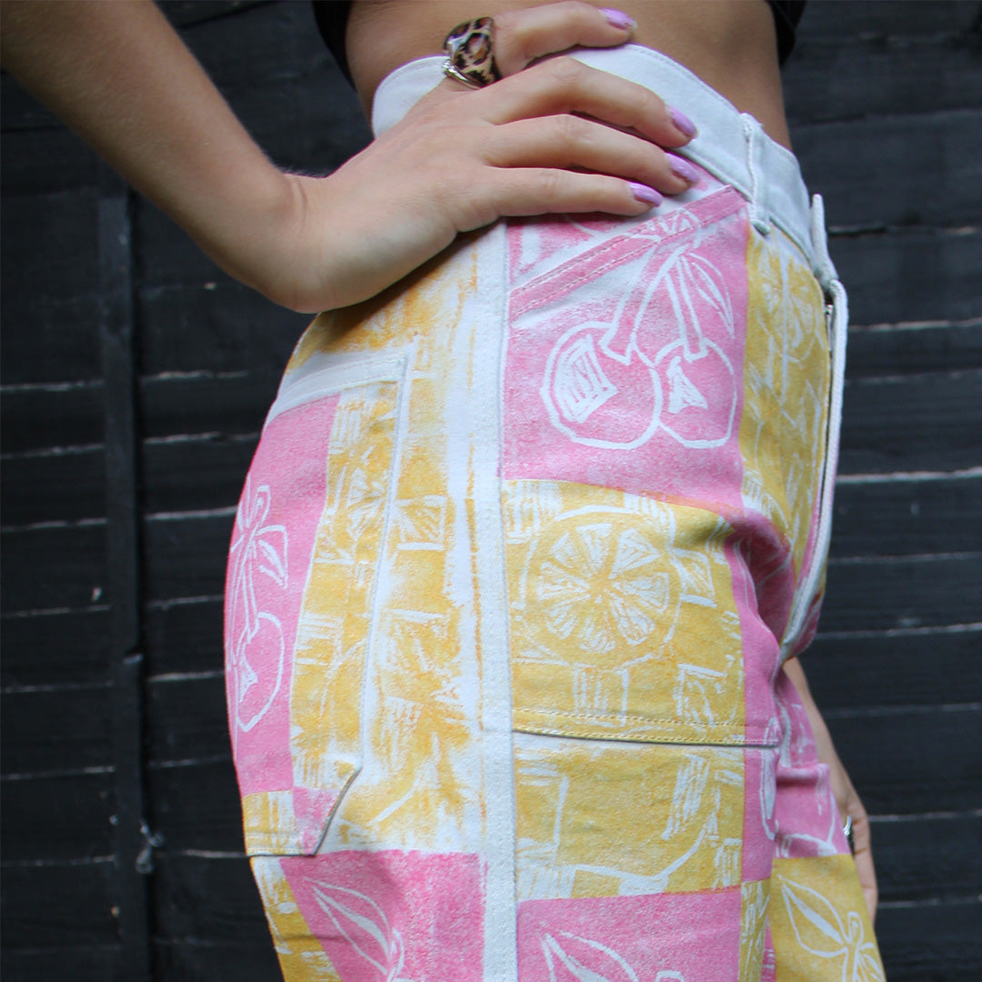 Hand Printed Jeans Cherry Lemons