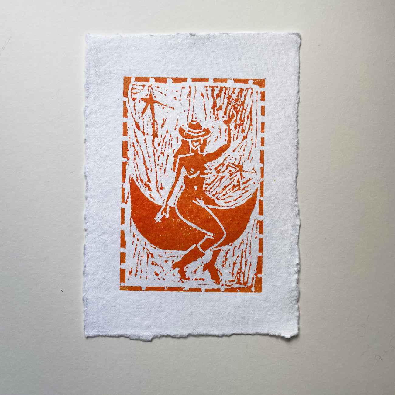 Lino Print Space Cowgirl
