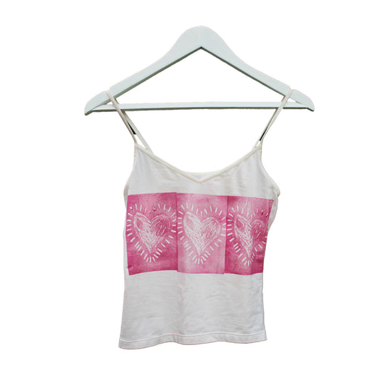 Hand Printed Tank Top Three Hearts