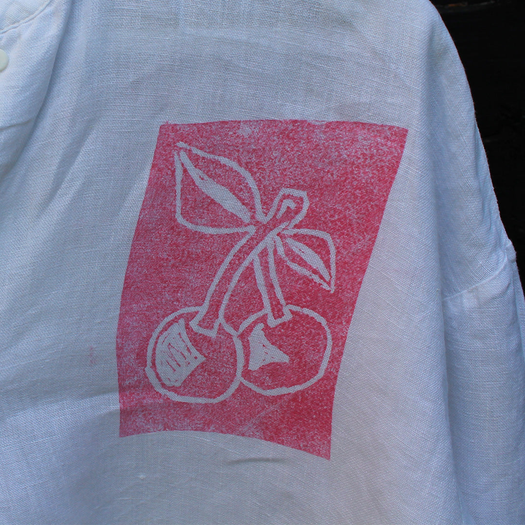 Hand Printed Linen Shirt White Cherry