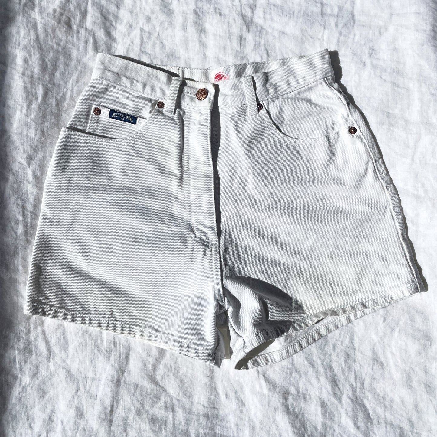 Hand Printed Denim Shorts Cherries